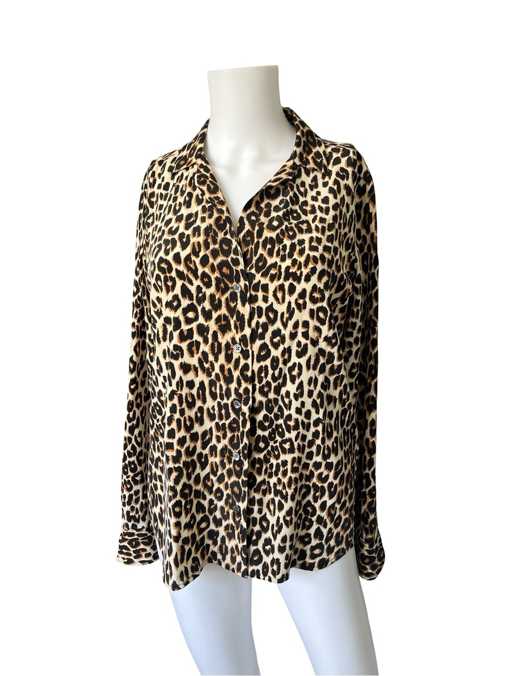 Equipment Silk Blouse Animal Leopard Print Button Up Lightweight Womens Size XS